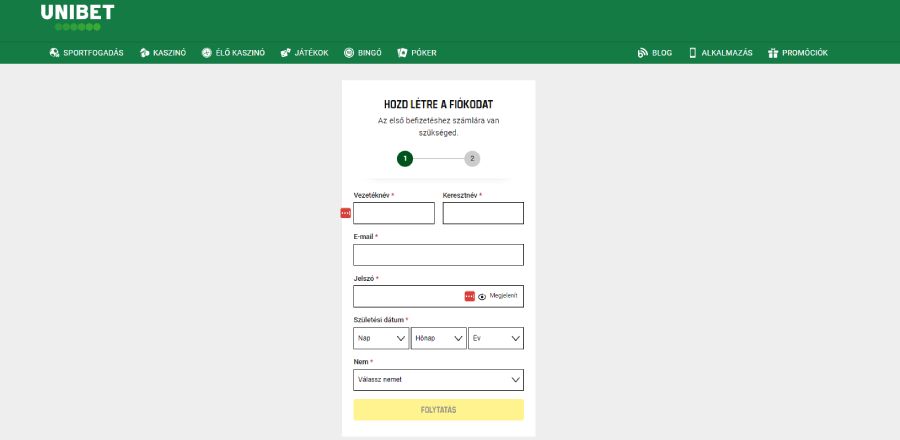 Unibet Regisztráció